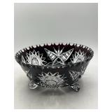8" Black Cut to Clear Glass Footed Bowl