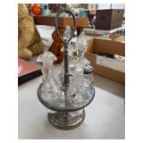 Silverplate Cruet Set With Etched Bottles
