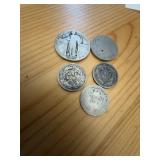 5 US Silver Coins, 1882-1937