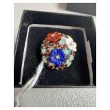 Sterling Dome Ring with Garnets, Opals, and Three