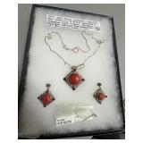 925 Sterling Red Coral & Garnet Jewelry Set