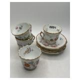 Hand Painted Floral Porcelain Tea Cups and Saucers