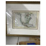 Framed Map of North America by M. Bonne, 22x19"