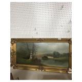 Framed Landscape Oil Painting, 40x21 Inches