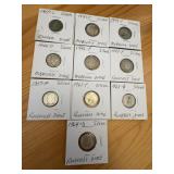 10 US Silver Dimes, 1907-1964