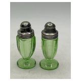 1930s Hazel Atlas Vaseline Glass Salt and Pepper S