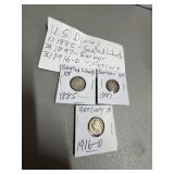 3 U.S. Dimes: 1885, 1897, 1916-D