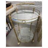 Round Glass and Metal Rolling Bar Cart, 20 Inch Di