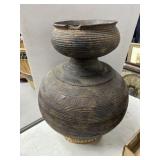 17" Handcrafted Textured Pottery Vessel with Wove