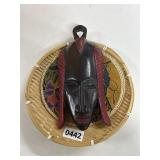 African Style Wood Mask and Decorative Woven Trays