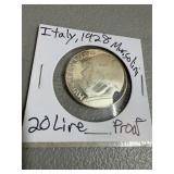 Italy 1928 Mussolini 20 Lire Proof Coin