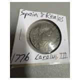 1776 Spain 8 Reales Silver Coin Carolus III
