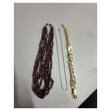 Jewelry Lot: Chain, Gemstone Beads, Gold Bracelet