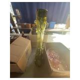 Tall Green Art Glass Vase with Applied Dots