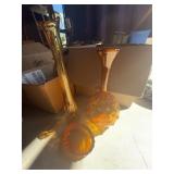 Amber Art Glass Vases and Compote Lot