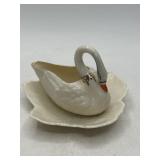 Belleek Ireland Swan and Leaf Dish Set
