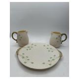 Belleek Ireland Shamrock Creamer & Plate Set