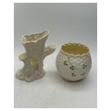 Belleek Ireland 7" Shamrock Pot and Tree Vase