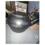 Large Black Cast Iron Kettle With Metal Handle