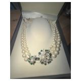 Brooks Brothers Faux Pearl and Green Rhinestone Ne