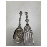 800 Silver Ornate Serving Spoon and Fork