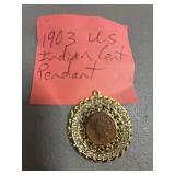 1903 U.S. Indian Cent Coin Pendant with Rhinestone