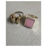 Sterling Silver 925 Rings: Pink Stone and Dual Hor