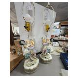 Pair Victorian Rococo Porcelain Lamps