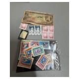 Lot: Postage Stamps and Japanese 100 Yen Banknote