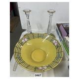 Art Deco Hand-Painted Floral Glass Console Set, 3