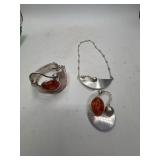Mexican Sterling Silver and Amber Jewelry Set