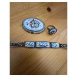 Russian Hand Painted Enamel Jewelry Set