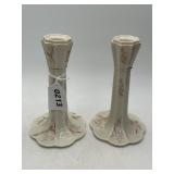 Belleek Ireland Thorn Candle Holders Pair