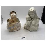 2pc Religious Madonna and Child Porcelain Figures