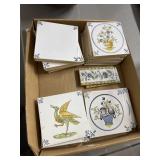 Decorative Ceramic Tile Lot with Floral and Bird M
