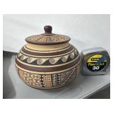 Hand-Painted 8" Dia Pottery Jar With Lid
