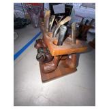 Wooden Pipe Rack With Assorted Tobacco Pipes