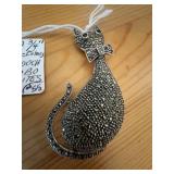 Sterling Silver Marcasite Cat Brooch/Pendant