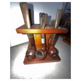 Fairfax Wooden Pipe Stand With Five Tobacco Pipes