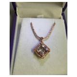 LuxOro 10kt Rose Gold Morganite and Diamond Neckla