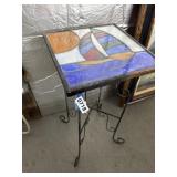 22 Inch Plant Stand With Stained Glass Sailboat To