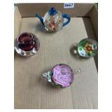 Glass Art Paperweights and Teapot Figurines Lot