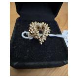 14K Gold XL Heart Diamond Ring, Size 6.5