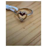 14K Gold Ruby and Diamond Heart Ring