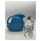 Fiesta Blue Disk Water Pitcher & Glass Bottle Lot