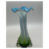 8" Blue and Green Art Glass Vase