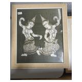 Thai Dancer Textile Artwork, Framed 21x24"