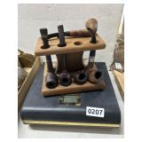 Wood Pipe Stand With 5 Smoking Pipes, Humidor