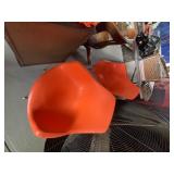 Orange Plastic Armchairs with Metal Legs