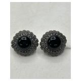 Judith Jack Sterling Onyx Marcasite Earrings